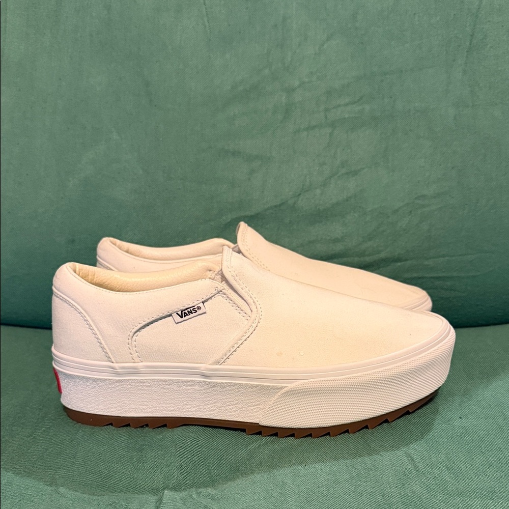 Vans Women's Cream Platform Slip-On Sneakers
